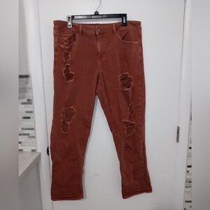 American Eagle Tomgirl super Stretch Copper colored Distressed Jeans sz 16